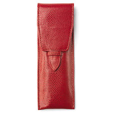Small Pen Case in Berry Lizard & Cream Suede
