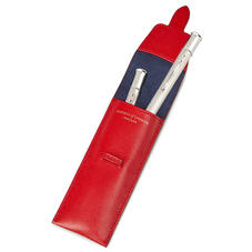 Small Pen Case in Scarlet Saffiano & Navy Suede