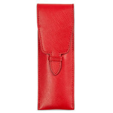 Small Pen Case in Scarlet Saffiano & Navy Suede