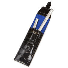 Small Pen Case in Deep Shine Black Croc & Cobalt Blue Suede