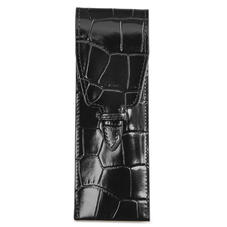 Small Pen Case in Deep Shine Black Croc & Cobalt Blue Suede