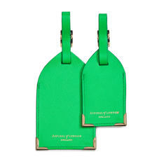 Set of 2 Luggage Tags in Bright Green Saffiano