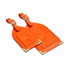 Set of 2 Luggage Tags in Bright Orange Saffiano