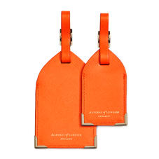 Set of 2 Luggage Tags in Bright Orange Saffiano