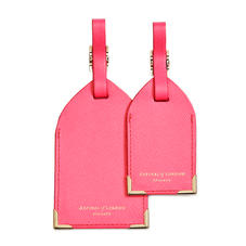 Set of 2 Luggage Tags in Bright Pink Saffiano