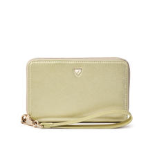 Midi Continental Wallet with Wrist Strap in Gold Saffiano