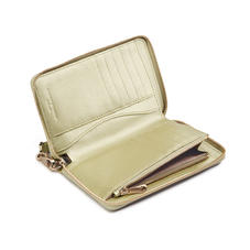Midi Continental Wallet with Wrist Strap in Gold Saffiano