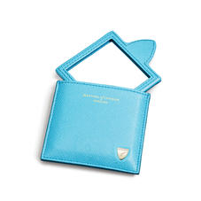 Compact Mirror in Bright Blue Saffiano
