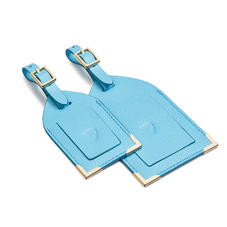 Set of 2 Luggage Tags in Bright Blue Saffiano