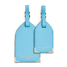 Set of 2 Luggage Tags in Bright Blue Saffiano