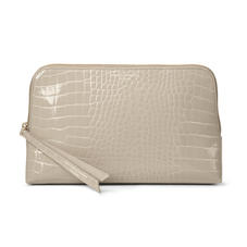 Large Essential Cosmetic Case in Soft Taupe Patent Croc