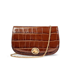Equestrian Purse in Deep Shine Brown Soft Croc