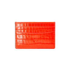 Slim Credit Card Holder in Deep Shine Orange Small Croc