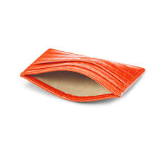 Slim Credit Card Holder in Deep Shine Orange Small Croc
