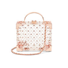 Mini Trunk Clutch in Diamond Cut Transparent Acrylic with Rose Gold Crystals