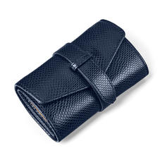 Travel Jewellery Roll in Midnight Blue Lizard & Cream Suede
