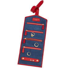 Travel Jewellery Roll in Scarlet Saffiano & Navy Suede