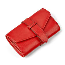 Travel Jewellery Roll in Scarlet Saffiano & Navy Suede