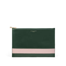 Large Essential Flat Pouch in Smooth Evergreen & Peony