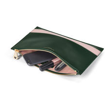 Large Essential Flat Pouch in Smooth Evergreen & Peony