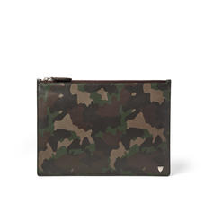 Mount Street Flat Pouch in Smooth Camouflage Print with Dark Brown Trim