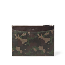 Mount Street Flat Pouch in Smooth Camouflage Print with Dark Brown Trim