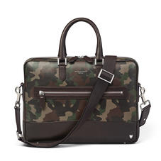 City Laptop Bag in Camouflage Print with Dark Brown Trim