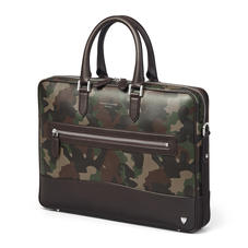 City Laptop Bag in Camouflage Print with Dark Brown Trim