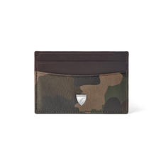 Slim Credit Card Holder in Camouflage Print with Dark Brown Trim