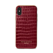 iPhone Xs Case with Gold Edge in Bordeaux Patent Croc