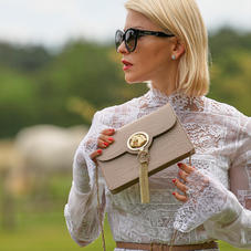 Equestrian Ava Bag in Soft Taupe Patent Croc