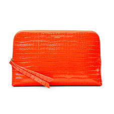 Large Essential Cosmetic Case in Deep Shine Orange Small Croc