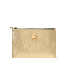Lion Large Essential Flat Pouch in Gold Moire Print