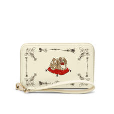 Pekingese Dog Midi Continental Wallet with Wrist Strap in Ivory Saffiano