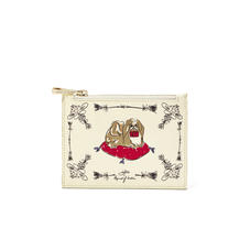 Pekingese Dog Small Pouch in Ivory Saffiano