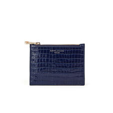 Small Essential Flat Pouch in Deep Shine Midnight Blue Small Croc