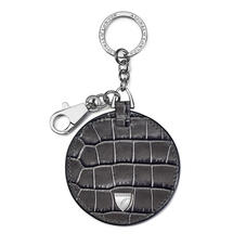 Disc Keyring in Deep Shine Grey Small Croc