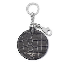Disc Keyring in Deep Shine Grey Small Croc