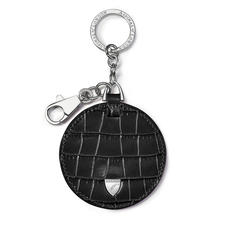Disc Keyring in Deep Shine Black Small Croc