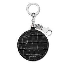 Disc Keyring in Deep Shine Black Small Croc