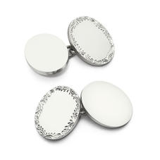 Sterling Silver Double Oval Engraved Edge Cufflinks