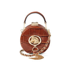 Equestrian Micro Hat Box in Deep Shine Brown Soft Croc