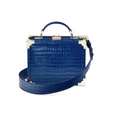 Mini Trunk Clutch in Deep Shine Blue Small Croc