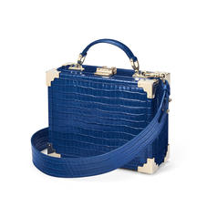 Mini Trunk Clutch in Deep Shine Blue Small Croc