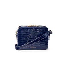 Camera 'A' Bag in Deep Shine Midnight Blue Small Croc