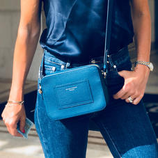 Camera 'A' Bag in Deep Shine Midnight Blue Small Croc