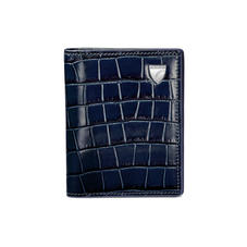 ID & Travel Card Holder in Deep Shine Navy Small Croc