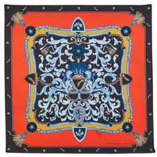 Aspinal Signature Shield Silk Scarf in Tan & Mustard