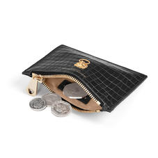 Lion Small Essential Flat Pouch in Deep Shine Black Small Croc