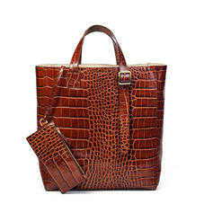 Editor's 'A' Tote in Deep Shine Brown Soft Croc